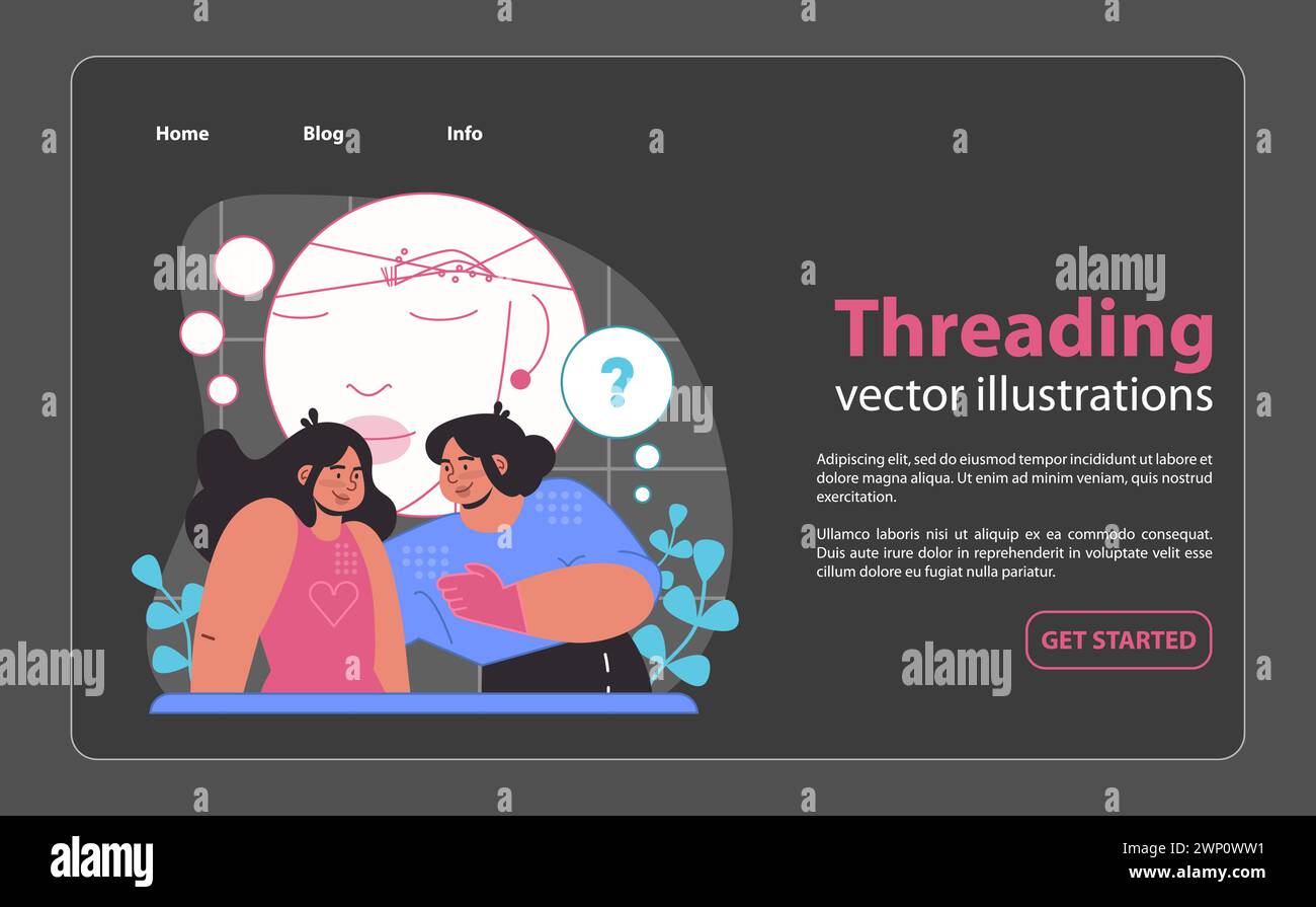 Vetrina tecnica di threading. Sagomatura delle sopracciglia con precisione, migliorando le caratteristiche del viso. Illustrazione vettoriale piatta. Illustrazione Vettoriale