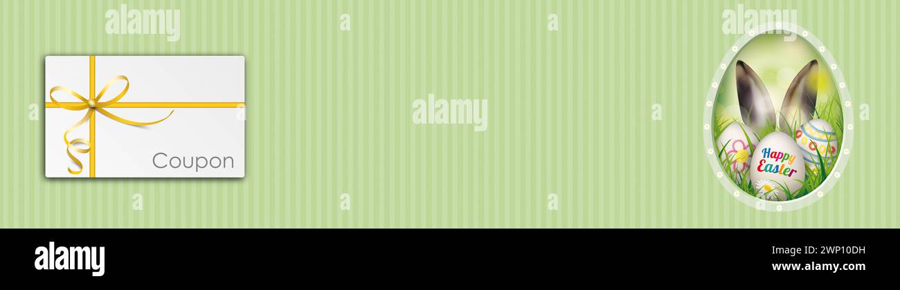 Intestazione Happy Easter Egg Empty Coupon Emblem con un buono di Pasqua. Foto Stock