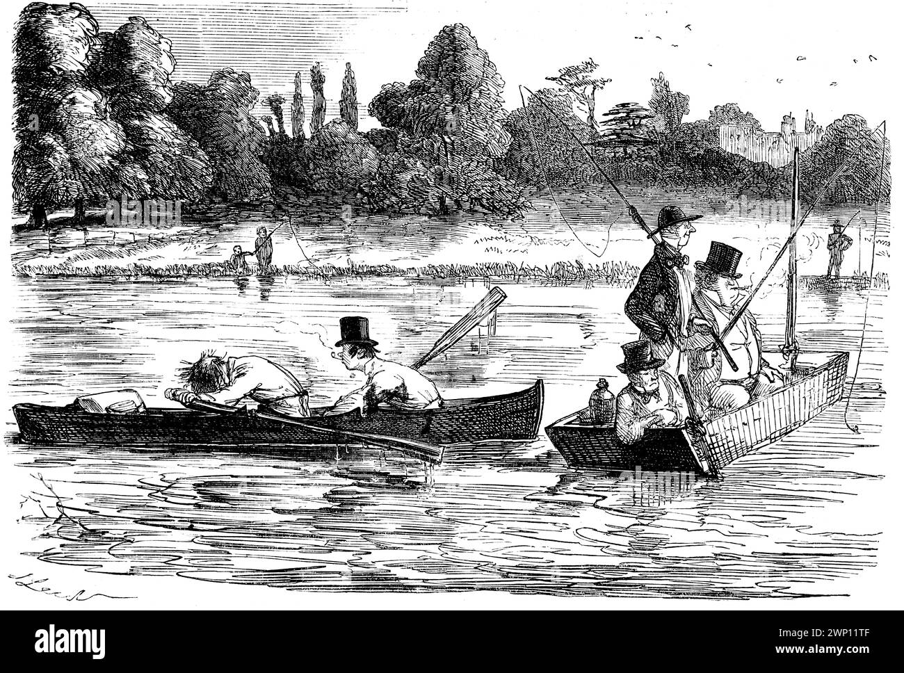 Non mi interessa tanto lo sport, è il delizioso riposo che mi piace così, il cartone animato di John Leech, da 1852 Punch Magazine Foto Stock