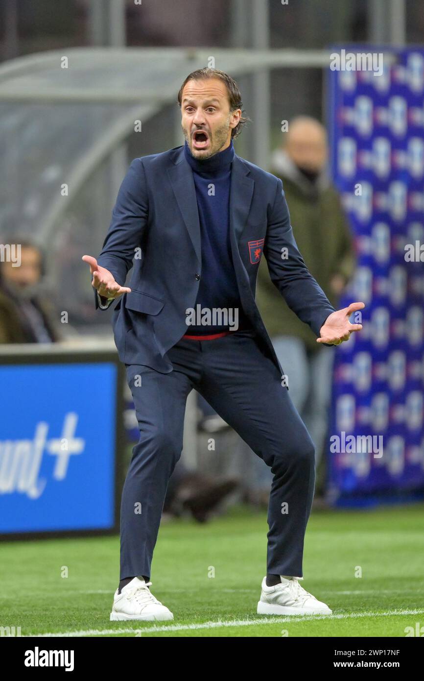 Milano, Italia. 4 marzo 2024. L'allenatore Alberto Gilardino del Genoa visto durante la partita di serie A tra Inter e Genova al Giuseppe Meazza di Milano. (Photo Credit: Gonzales Photo/Alamy Live News Foto Stock