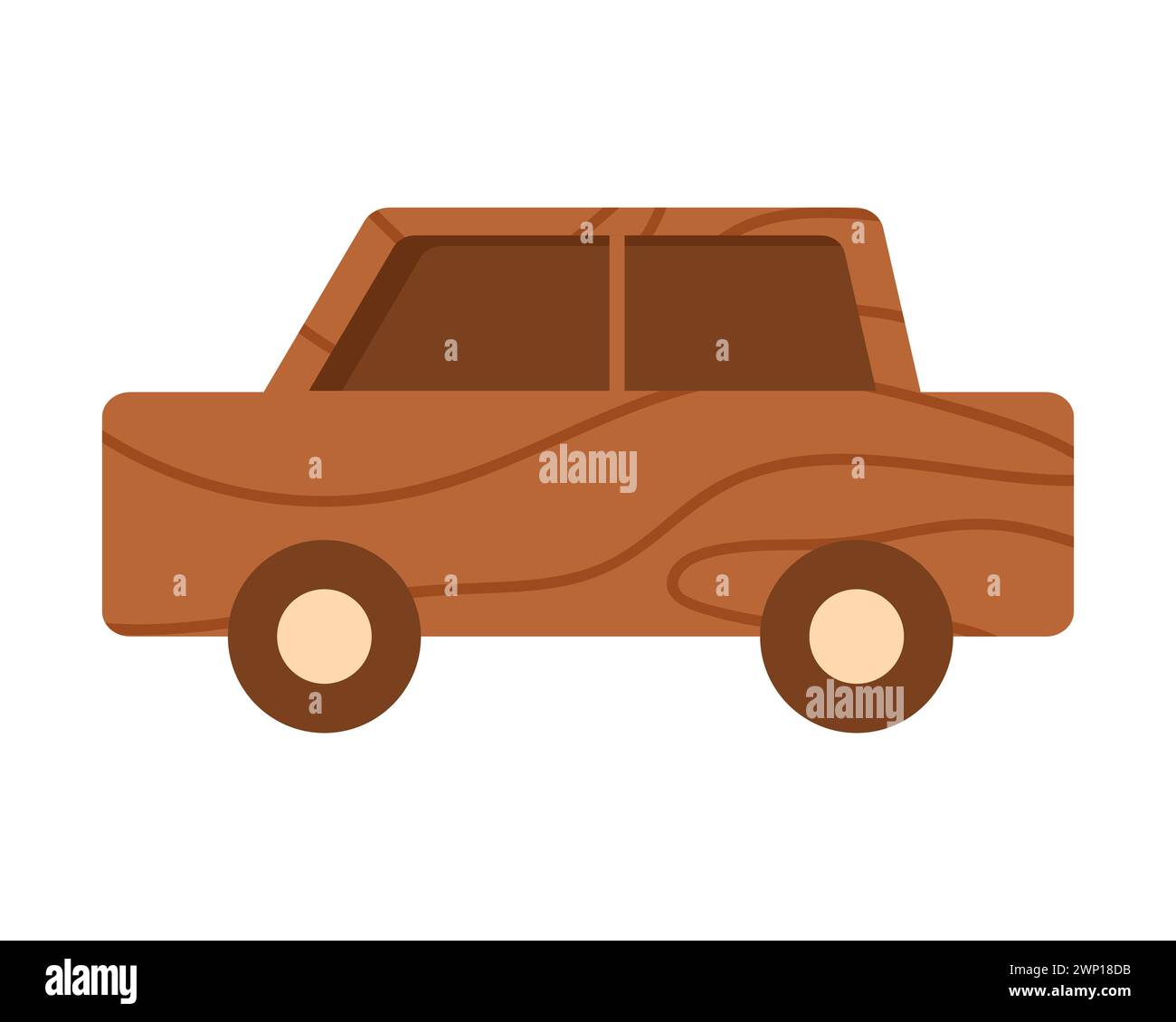 Giocattolo per auto di legno. Giochi tradizionali per bambini retrò, animazione dell'infanzia, illustrazione vettoriale dei cartoni animati Illustrazione Vettoriale