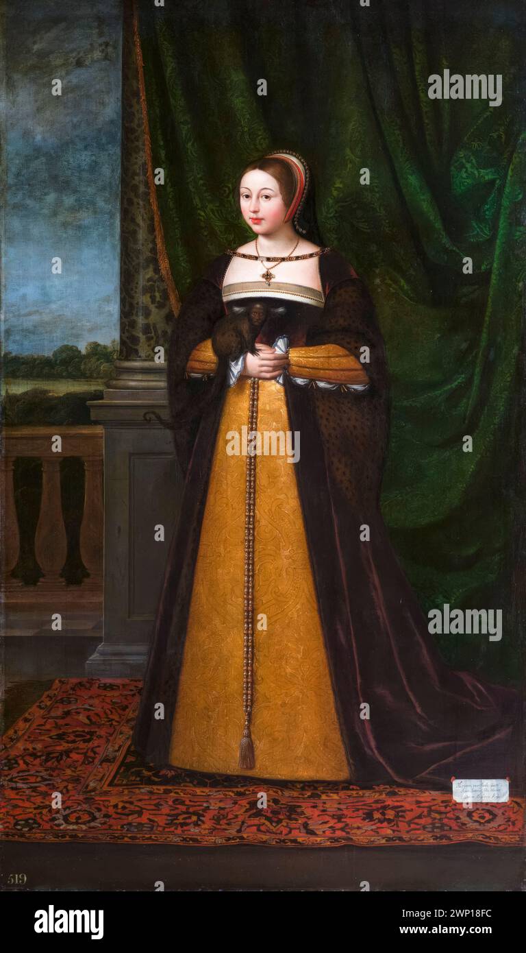 Margaret Tudor (1489-1541) Regina consorte di Scozia 1503-1513 per matrimonio con re Giacomo IV Regina Reggente di Scozia durante la minore età di suo figlio 1513-1515 e di nuovo nel 1524-1525, ritratto in olio su tela di Daniel Mytens, 1623 Foto Stock