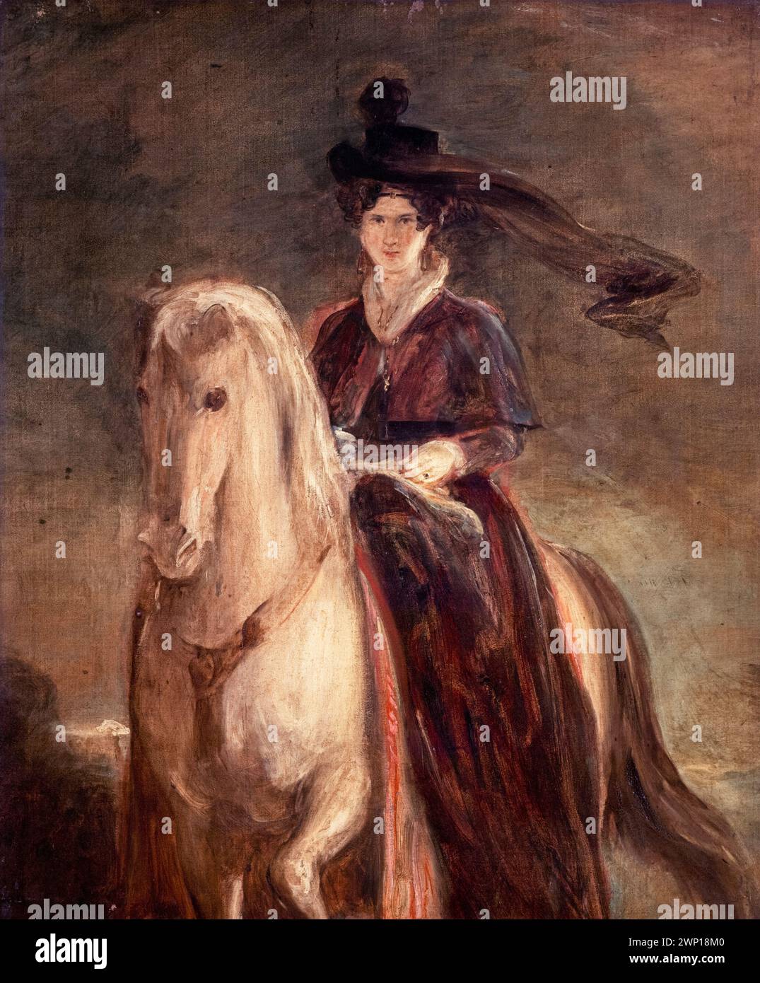 Regina Adelaide di Sassonia-Meiningen (1792-1849) Regina consorte del Regno Unito e Hannover (1830-1837), ritratto equestre in olio su tela di Sir David Wilkie, circa 1833 Foto Stock Regina Adelaide di Sassonia-Meiningen (1792-1849) Regina consorte del Regno Unito e Hannover (1830-1837), ritratto equestre in olio su tela di Sir David Wilkie, circa 1833 Foto Stock