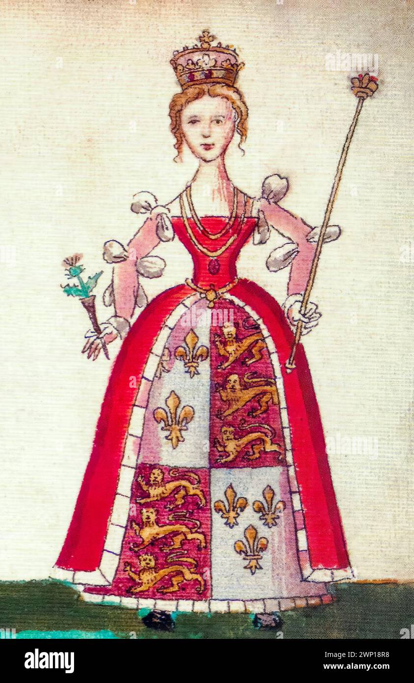 Joan Beaufort (circa 1404-1445) Regina consorte di Scozia 1424-1437 come moglie di Giacomo i di Scozia e Regina Reggente di Scozia 1437-1439, manoscritto miniato ritratto circa 1562 Foto Stock