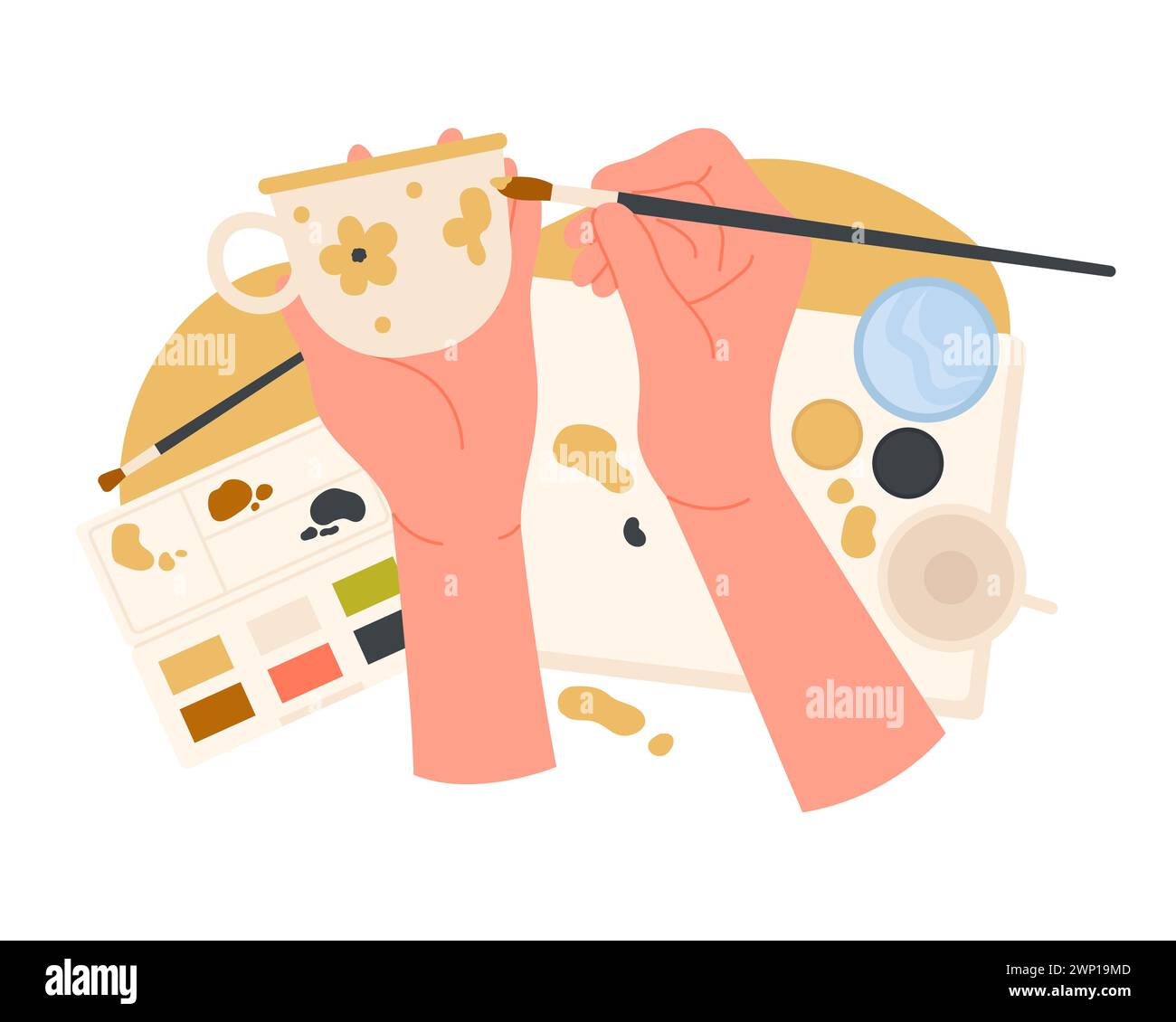 Laboratorio di pittura artigianale. Crea hobby creativi, illustrazioni vettoriali di cartoni animati fatti a mano Illustrazione Vettoriale