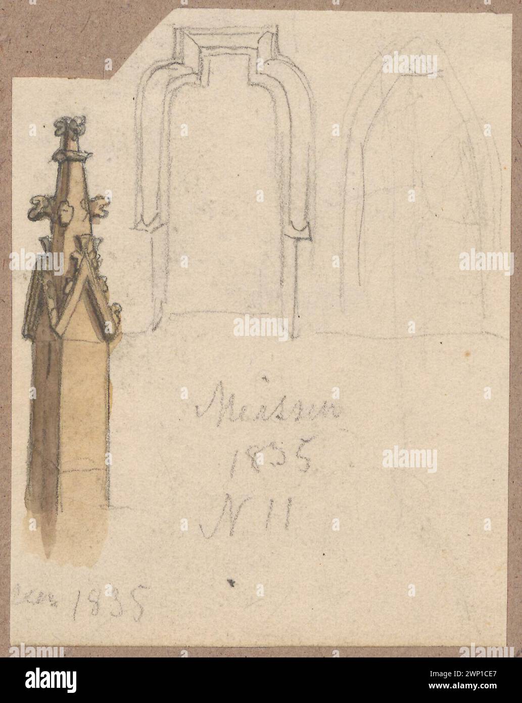 Miseria. Bozzetti delle aperture gotiche per spille e porte; Lesser, Aleksander (1814-1884); 1835 (1835-00-00-1835-00-00); Lesser, Aleksander (1814-1884), minore, Aleksander (1814-1884) - collezioni, minore, Emiljan Stanisław (barone - 1847-1912), minore, Emiljan Stanisław (barone - 1847-1912) - collezione, minore, Wiktor Stanisław Zygmunt (barone - 1853-1935), minore, Wiktor Stanisław Zygmunt (barone - 1853-1935) - collezione, Miśnia (Germania), architettura, architettura tedesca, architettura straniera, regalo, regalo (provenienza), dettagli, dettagli architettonici, gotico (stile ), Pinakle (archite.), Portali (a Foto Stock