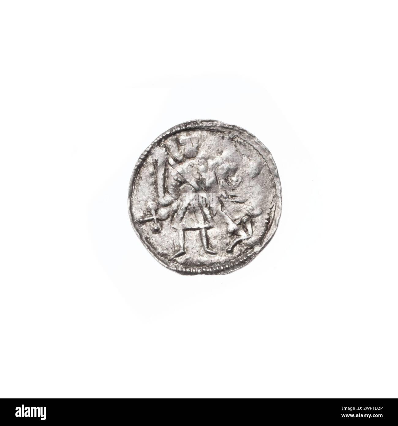 Denarius; Boles Aw III Krzywousty (KSI polacco; 1107-1138); circa 1125-1138 (1125-00-00-1138-00-00-00); Bolesław III Krzywousty (polacco Prince-1086-1138), Jastrzębowski, Stanisław (1898-1980), Jastrzębowski, Stanisław (1898-1980)-Collection, Wojciech (Saint-CA. 956-997), allegorie, grotta della lancia (emissioni dei segni), posta a catena (iconogr.), Chaincias, isoscele (iconogr.), croci, martiri, bocca (iconogr.), leggi, romanico (stile), cavaliere (iconogr.), Cavalieri, Draghi (iconogr.), Draghi , lotta del bene con il male (iconogr.), lotta con i pagani (iconogr.), Spear (iconogr.), Spears, Medioevo (era) Foto Stock