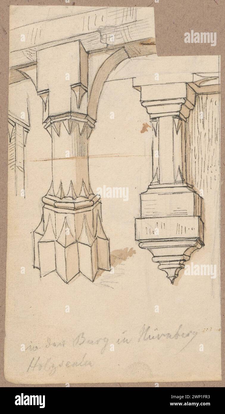 Norimberga. Castello - disegni di colonne, consolle e dettagli architettonici; Lesser, Aleksander (1814-1884); 1835-1884 (1835-00-00-1884-00-00); Lesser, Aleksander (1814-1884), minore, Aleksander (1814-1884) - collezioni, minore, Emiljan Stanisław (Barone - 1847-1912), minore, Emiljan Stanisław (Barone - 1847-1912) - collezione, minore, Wiktor Stanisław Zygmunt (Barone - 1853-1935), minore, Wiktor Stanisław Zygmunt (Barone - 1853-1935) - collezione, Norimberga (Germania), Castello (Norimberga), architettura, architettura, architettura straniera, regalo, regalo (provenienza), dettagli, dettagli architettonici, colonne (archite. Foto Stock