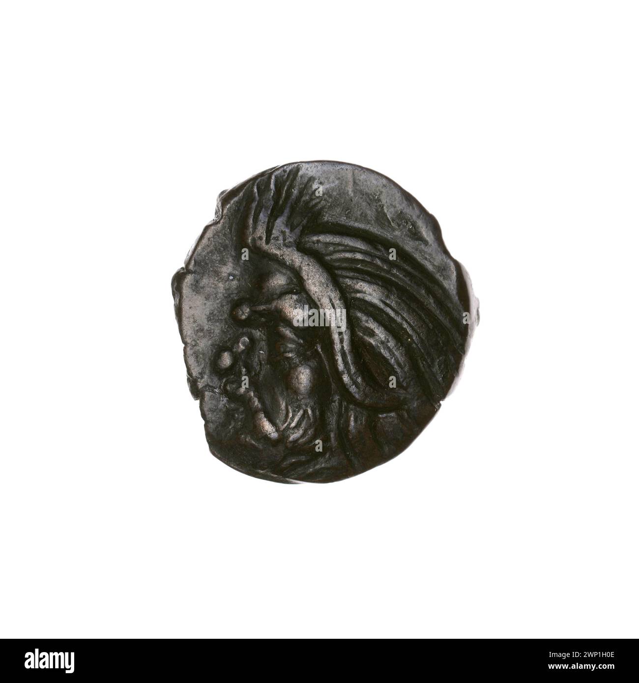 All'inizio del III secolo a.C. moneta di bronzo Pantikapaion raffigurante un satiro e la testa di toro con iconografia a tema animale e record di provenienza. Foto Stock