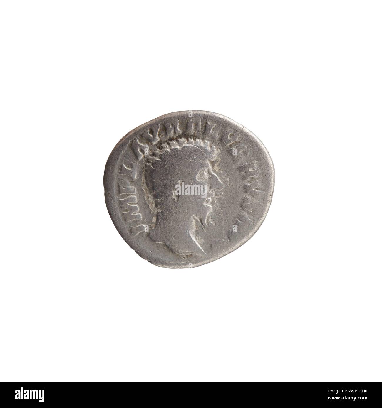 Denario del 161-162 d.C. raffigurante l'imperatore romano Lucio vero, parte della moneta ufficiale romana. Foto Stock