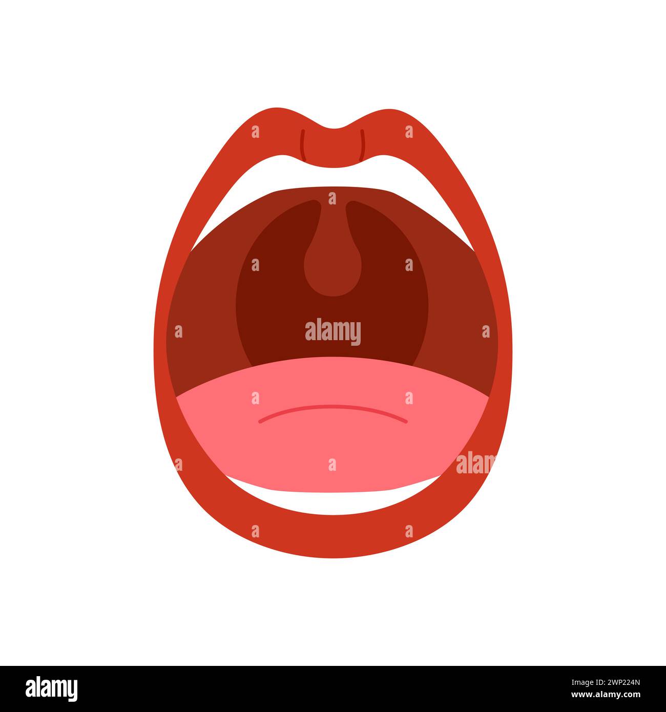 Aprire la bocca umana con lingua e denti, illustrazione del vettore anatomico Illustrazione Vettoriale
