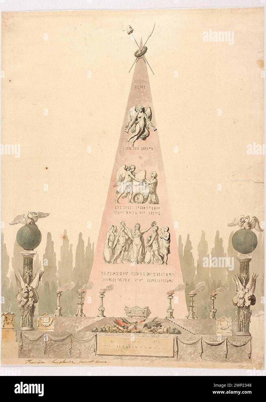 Il disegno del monumento in onore degli eroi della rivolta di Ciuszkowski Kościuszko; Smuglewicz, Franciszek (1745-1807); 1795-1800 (1795-00-00-1800-00-00-00); Borowski, Gaspar (1785-1854), Branicki, Aleksander (1821-1877), Branicki, Aleksander (1821-1877)-collezioni, Branicki, Władysław (1848-1914), Branicki, Władysław (1848-1914)-collezioni, collezioni di Sucha-Collection, fama (allegoria), Tarnowska, Anna (1876-1953), Tarnowska, Anna (1876-1953)-collezioni, Tarnowski, Juliusz (1864-1917), Tarnowski, Juliusz (1864-1917)-collezioni, collezioni, Tarnowski, Juliusz Gabriel (1901-1989), Tarnow Foto Stock