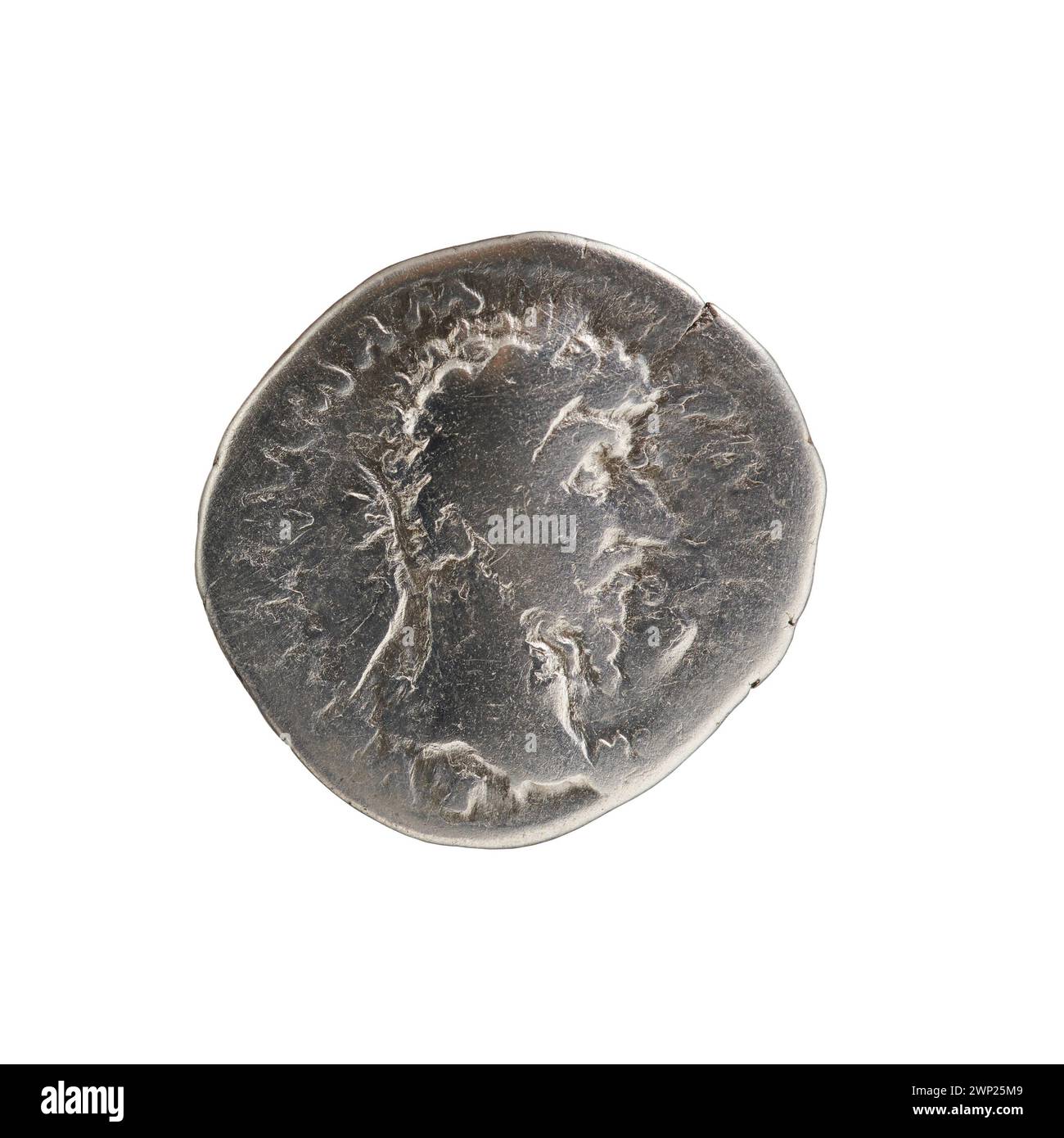 Una moneta denarius coniata nel 168 durante il regno dell'imperatore romano Lucio vero (130-169; regnò 161-169), che rappresenta la valuta imperiale romana del II secolo. Foto Stock