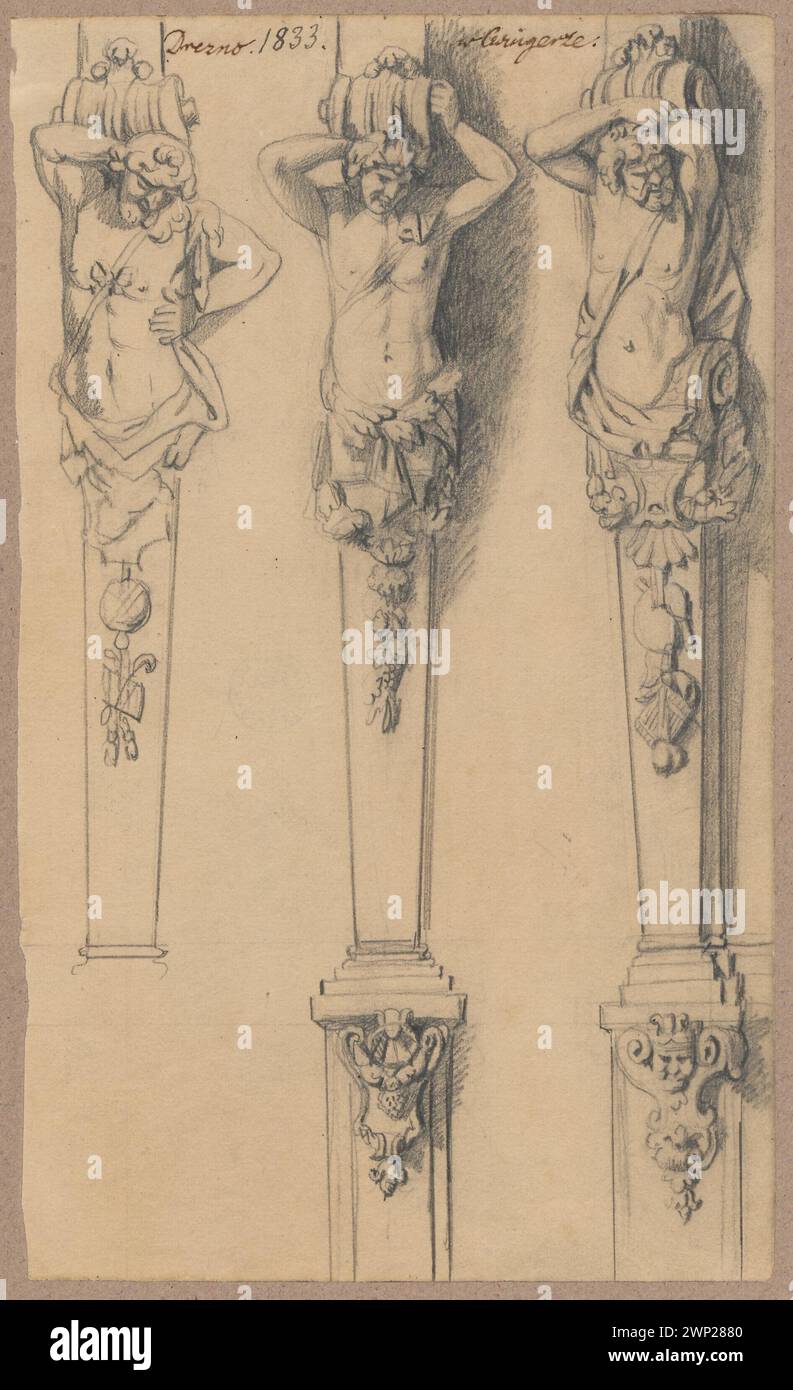 Dresda. Zwinger - tre bozzetti di Herm; Lesser, Aleksander (1814-1884); 1833 (1833-00-00-1833-00-00); Dresda (Germania), Lesser, Aleksander (1814-1884), Lesser, Aleksander (1814-1884) - collezioni, Lesser, Emiljan Stanisław (Barone - 1847-1912), Lesser, Emiljan Stanisław (Barone - 1847-1912) - collezione , Lesser, Wiktor Stanisław Zygmunt (Barone - 1853-1935), Lesser, Wiktor Stanisław Zygmunt (Barone - 1853-1935) - collezione, Zwinger (Dresda), dettagli (stile barocco, Dar) dettagli architettonici, dettagli architettonici, Hermy (architetto), sculture, schizzi Foto Stock