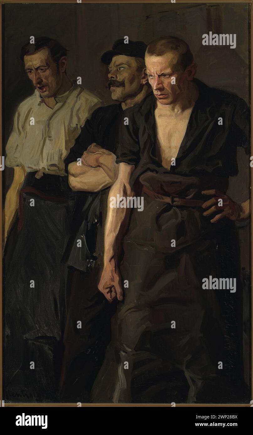 Dipinto "sciopero" di Stanisław AW Lentz, creato nel 1910 in stile giovane Polonia, raffigurante scioperi del lavoro e disordini sociali, parte della collezione Partage Plus presso la società per l'incoraggiamento delle Belle Arti di Varsavia. Foto Stock