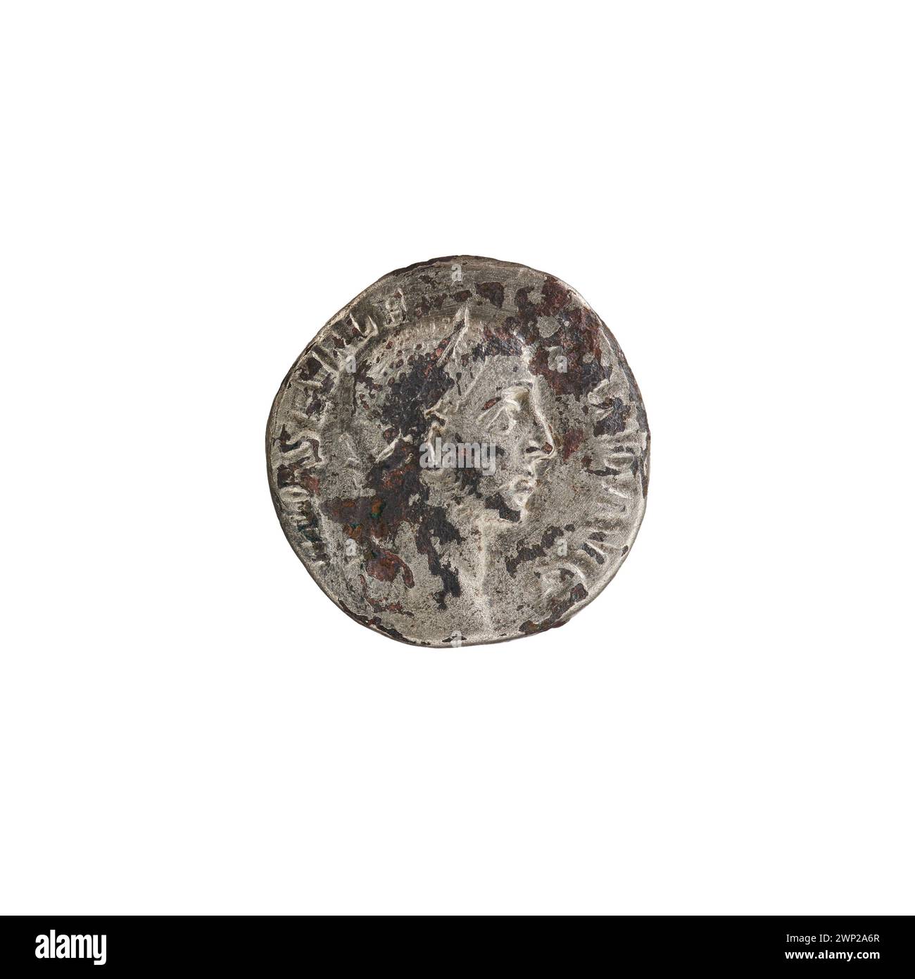 La moneta denarius emessa nel 228-231 d.C. nota come Denar (Subaerat), illustra la moneta imperiale d'argento romana e le caratteristiche numismatiche dell'inizio del III secolo. Foto Stock