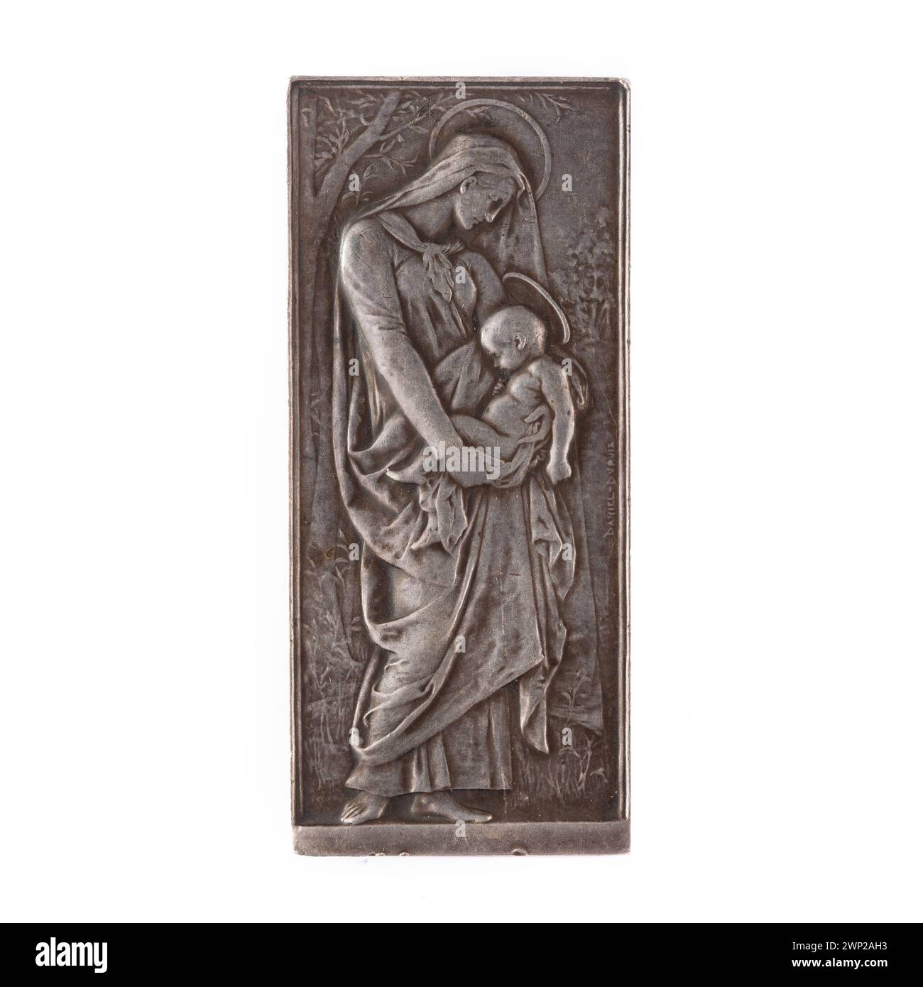 Una targa del 1903 di Daniel Dupuis raffigurante la Madonna con il bambino, in commemorazione del primo compleanno di Elena in stile Secessione. Foto Stock