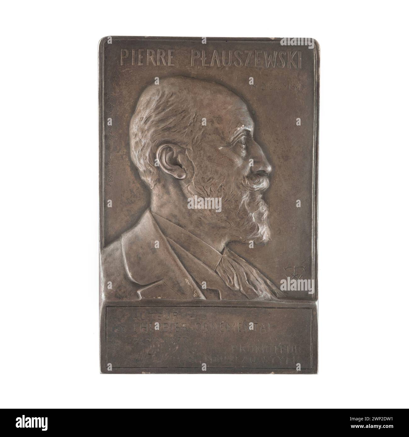 Placca in stile Secessione 1898 di Wincenty Trojanowski che rappresenta Pierre P. Auszewski, parte della collezione Partage Plus. Foto Stock