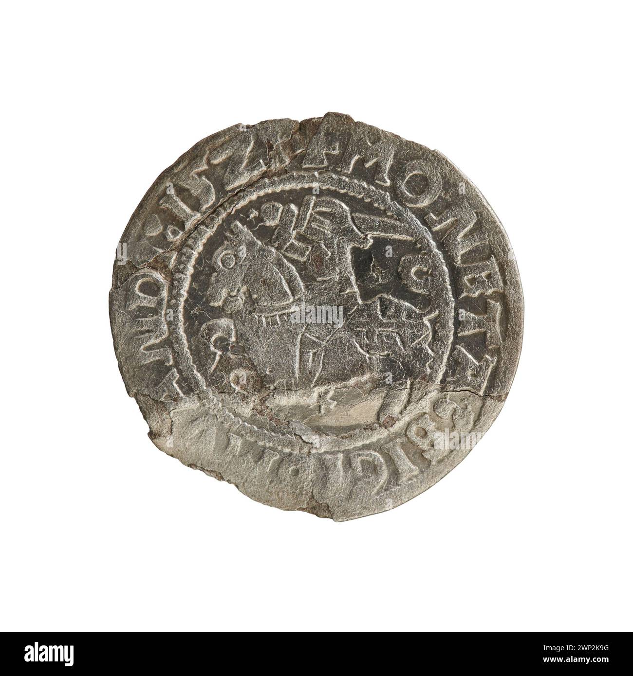 Moneta di Half-grosz lituana del 1521, emessa durante il regno di re Zygmunt i Stary di Polonia. Coniata a Vilnius, questa moneta d'argento pesa circa 1,27 grammi. Una rara variante presenta la scritta "LITVANDIE" invece di "LITVAN". Foto Stock Moneta di Half-grosz lituana del 1521, emessa durante il regno di re Zygmunt i Stary di Polonia. Coniata a Vilnius, questa moneta d'argento pesa circa 1,27 grammi. Una rara variante presenta la scritta "LITVANDIE" invece di "LITVAN". Foto Stock
