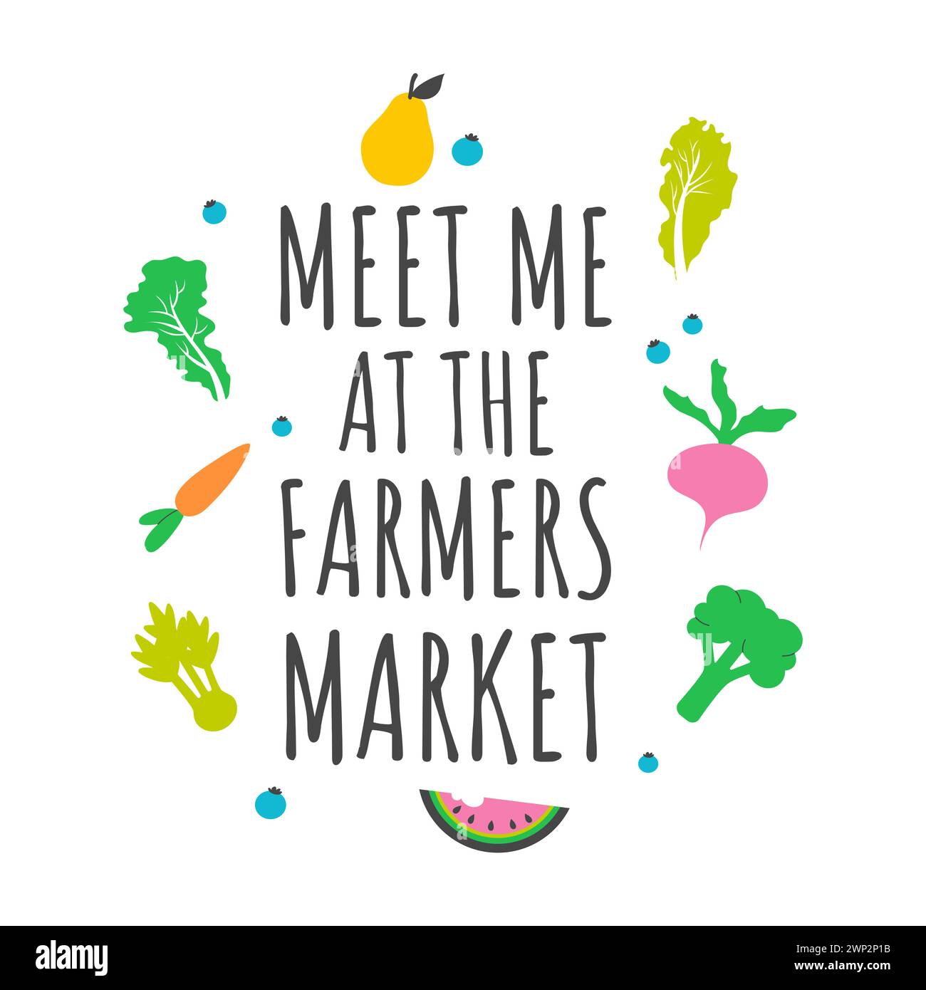 Composizione di ortaggi e frutta disegnati a mano. Design carino e salutare per borsa tote, T-shirt, poster da cucina. Illustrazione Vettoriale