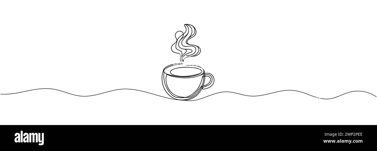 Disegno a linea continua della tazza di caffè. Illustrazione vettoriale Teacup One Line art Illustrazione Vettoriale