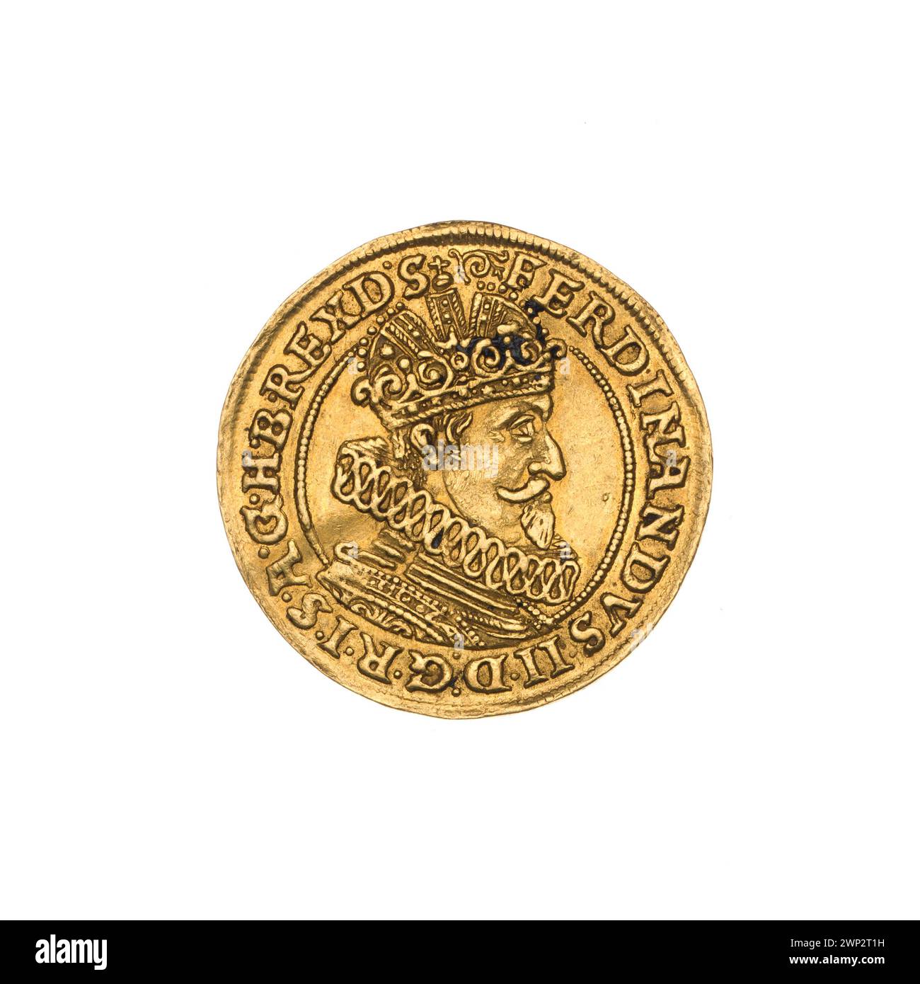 ducato; Ferdynand III Asburgo (imperatore romano-tedesco; 1637-1657); 1630 (1630-00-00-1630-00-00); Ferdinando III (imperatore romano-tedesco-1627-1657), Ferdynand III (imperatore romano-tedesco-1627-1657)-iconografia, Asburgo (famiglia), peso della giustizia (iconogr.), Wrocław (stemma), Krunty (iconogr.) , Stemma urbano (iconogr.), monete cittadine, busto, busto maschile, busto maschile in crisi, busto maschile in armatura, ritratto maschile a destra, ritratti, ritratti dei sovrani, scudo a quattro binari con campo cardiaco, stemma, stemma, stemma della città di Wrocław , scudi, bilance Foto Stock