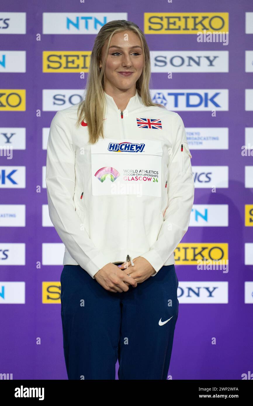 Molly Caudery of Great Britain medaglia d'oro nella finale di Pole Vault al World Athletics Indoor Championships, Emirates Arena, Glasgow, Scotl Foto Stock