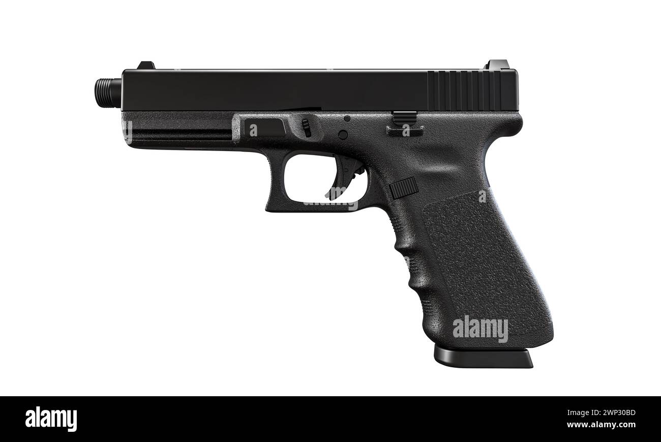 Moderna pistola semiautomatica isolata su sfondo bianco. rendering 3d. Foto Stock