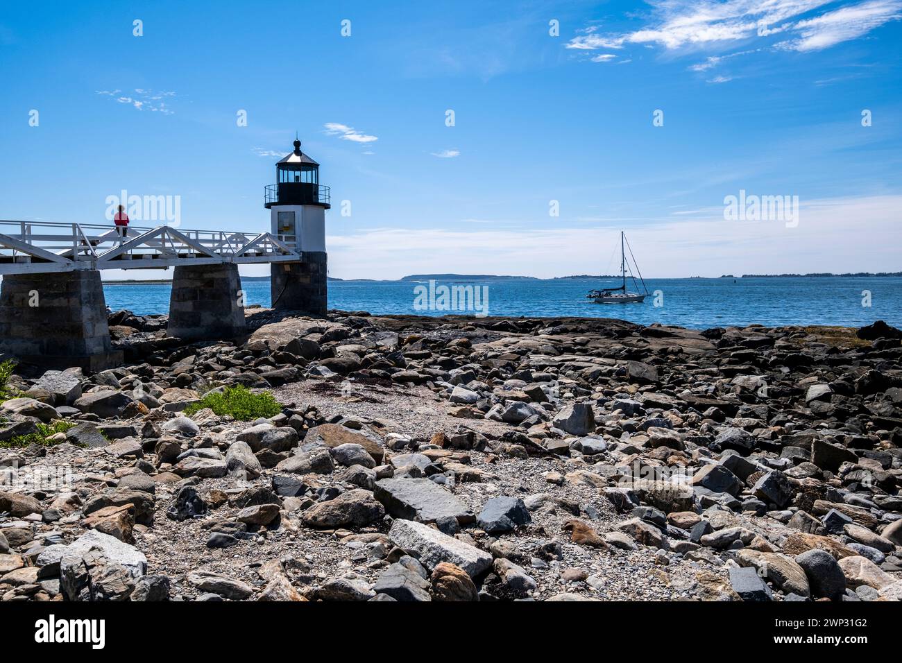 Marshall Point Lighthouse dal 1832, Penobscot Bay, Port Clyde, Maine Foto Stock