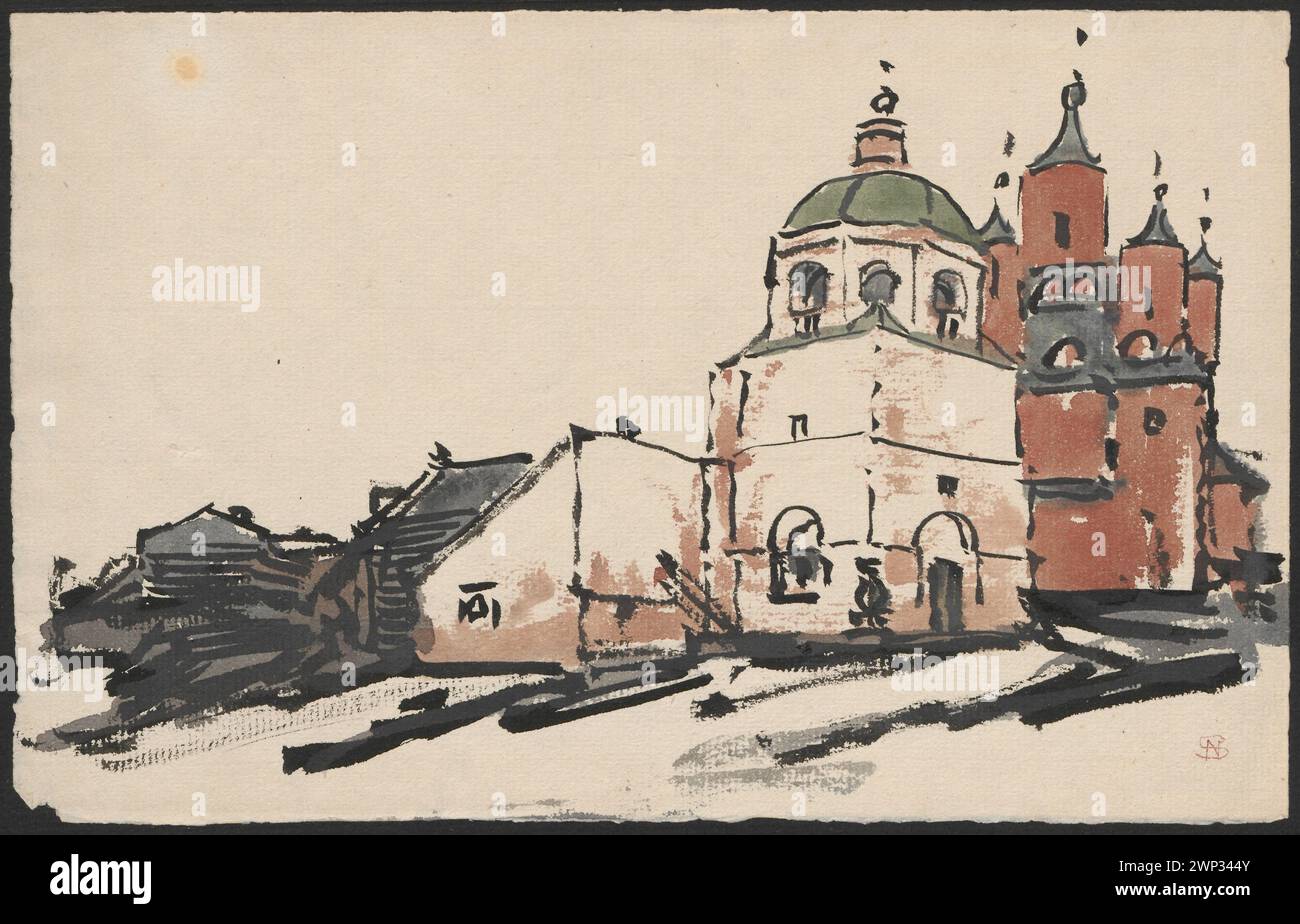 Chiesa con edifici; Noakowski, Stanis AW (1867-1928); 1915 (1915-00-00-1915-00-00-00); Bronisław Krystall. Testamento (Varsavia - mostra - 2015/2016), Krystall, Bronisław (1887-1983), Krystall, Bronisław (1887-1983) - collezione, architettura, chiese (architetto), fantasie architettoniche, polacco (cultura), russo (cultura ), disegni polacchi, acquisto (provenienza) Foto Stock