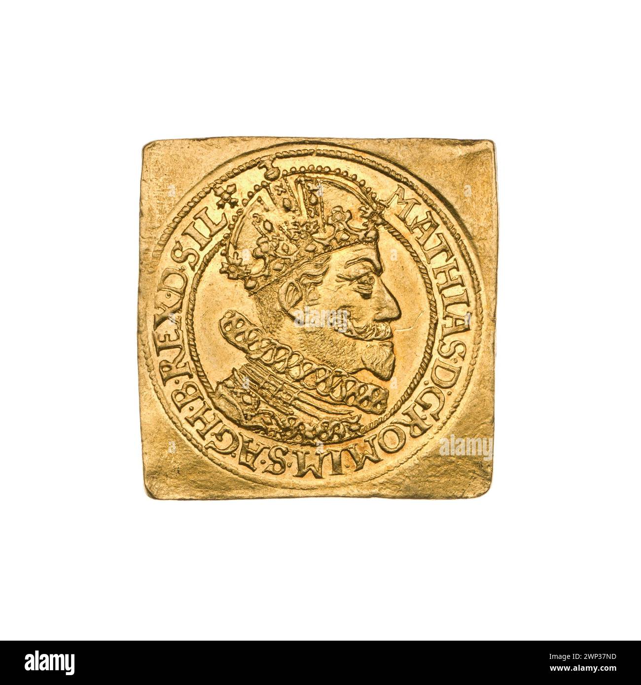 2 DUCATES DELLA CLIP; Maciej II Habsburg (imperatore romano-tedesco; 1557-1619); 1617 (1617-00-00-1617-00-00-00); Habsburg (famiglia), Maciej II (imperatore romano-tedesco-1557-1619), Maciej II (imperatore romano-tedesco-1557-1619)-iconografia, ordine della Runa d'oro, R8 (rarità), Wrocław (Herb), Klipa, Korona imperiale. corone, scudo alle erbe (iconografo), monete cittadine, ordini, busto, busto maschile, busto maschile in crisi, busto maschile in armatura, ritratto maschile a destra, ritratti, ritratti di governanti, ritratti di governanti, scudo a quattro piste con campo cardiaco, stemma, scudi Foto Stock