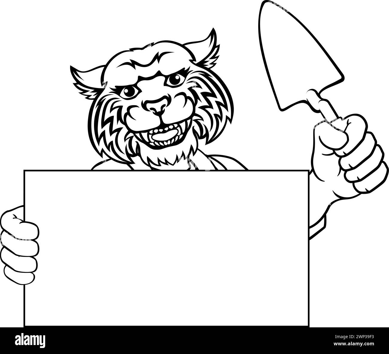 Utensile per cazzuola Wildcat per muratore Handyman Mascot Illustrazione Vettoriale