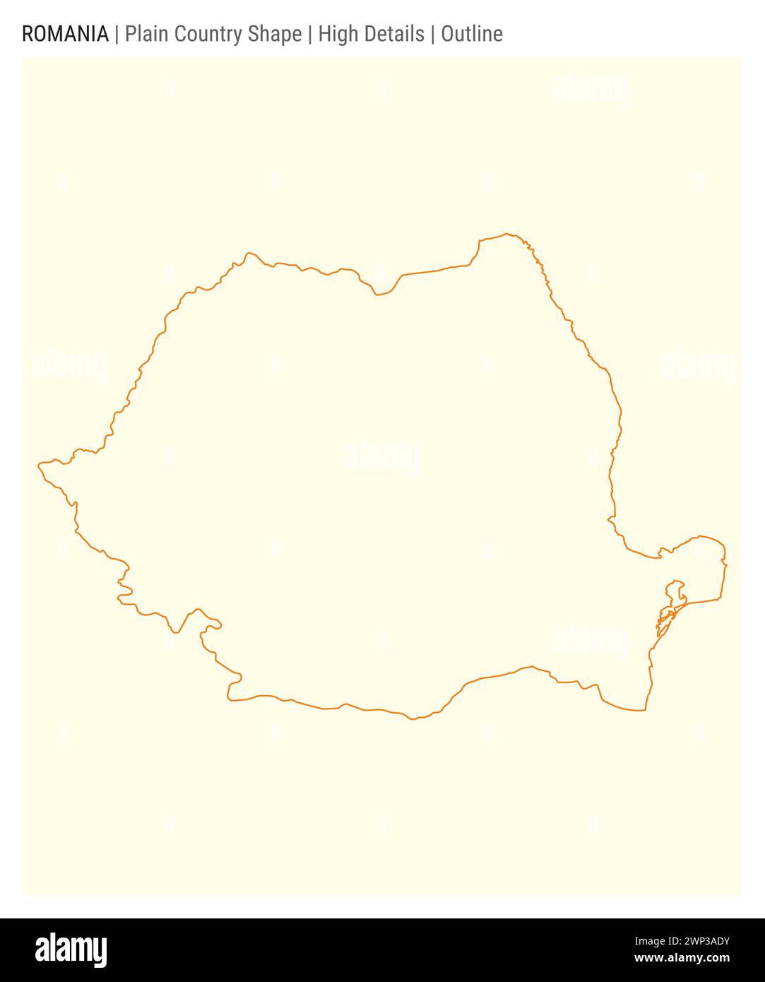 Mappa della regione pianeggiante della Romania. Dettagli di alto livello. Stile contorno. Forma della Romania. Illustrazione vettoriale. Illustrazione Vettoriale