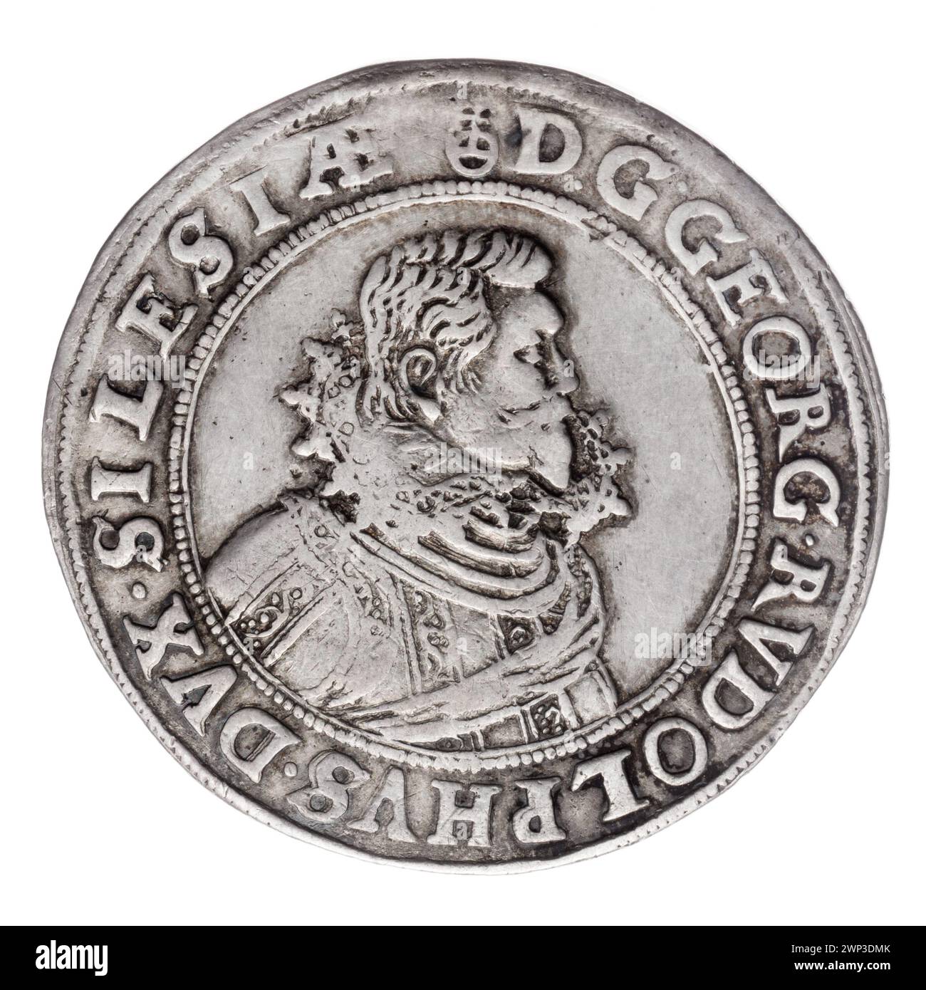 thaler; Jerzy Rudolf (KSI Legnica-Brzeski; 1595-1653); 1622 (1622-00-00-1622-00-00); Jerzy Rudolf (Principe Legnica - 1595-1653), Jerzy Rudolf (Principe Legnica - 1595-1653) - iconografia, Piastowie (famiglia), dar (provenienza), Principato Brestry (stemma), il Ducato di Legnica, i suoi ritratti di Leklia, i suoi fiori, i ritratti di Liparklia, i ritratti ritratti del sovrano con la testa scoperta, ritratti dei sovrani, stemma a quattro piste, stemma sotto elmetti con gioielli, stemma sotto l'elmetto con labrai, scudi, stemma Foto Stock