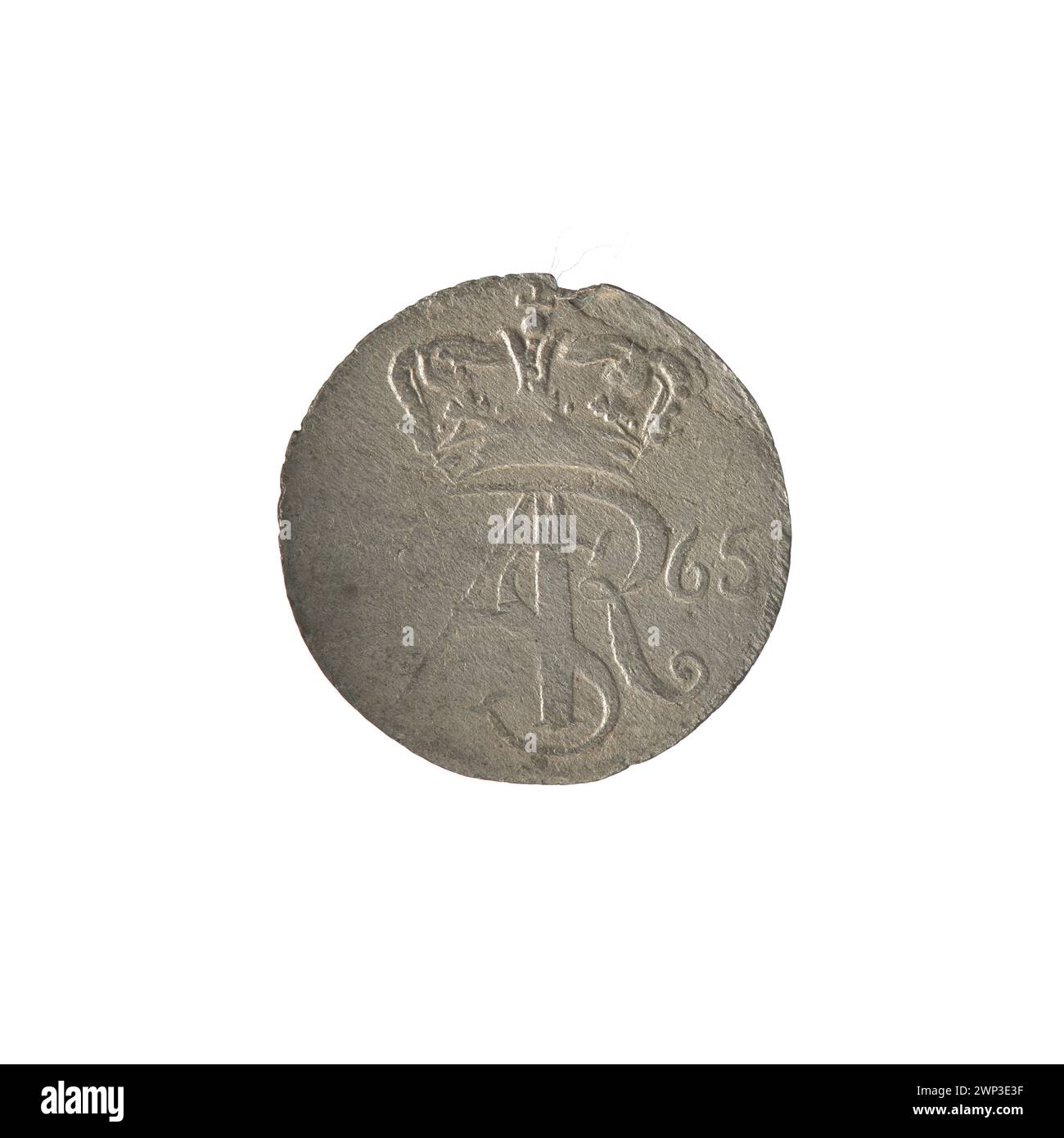 Moneta polacca del 1765 "Trip Trime" coniata da Szymon Brückmann sotto il re Stanisław August Poniatowski, che mostra il tipico disegno delle monete del XVIII secolo. Foto Stock