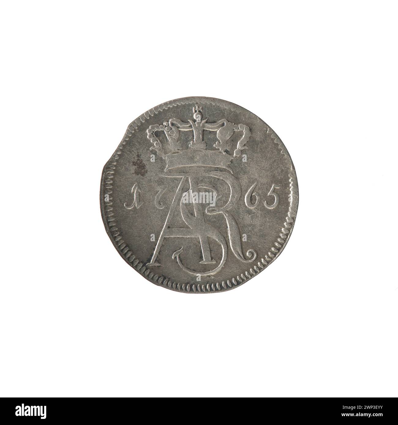 La moneta "Trip Trime" del 1765, emessa sotto il re polacco Stanisław August Poniatowski, coniata da Szymon Brückmann, che illustra lo stile di monetazione del periodo. Foto Stock