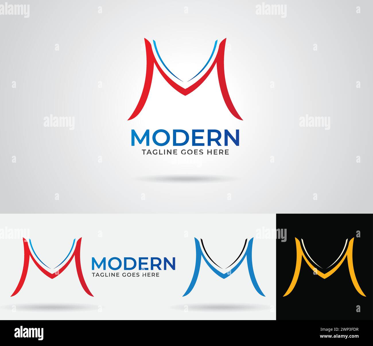 Logo Letter M con colori rosso, blu e oro, moderno modello vettoriale del logo Business Illustrazione Vettoriale