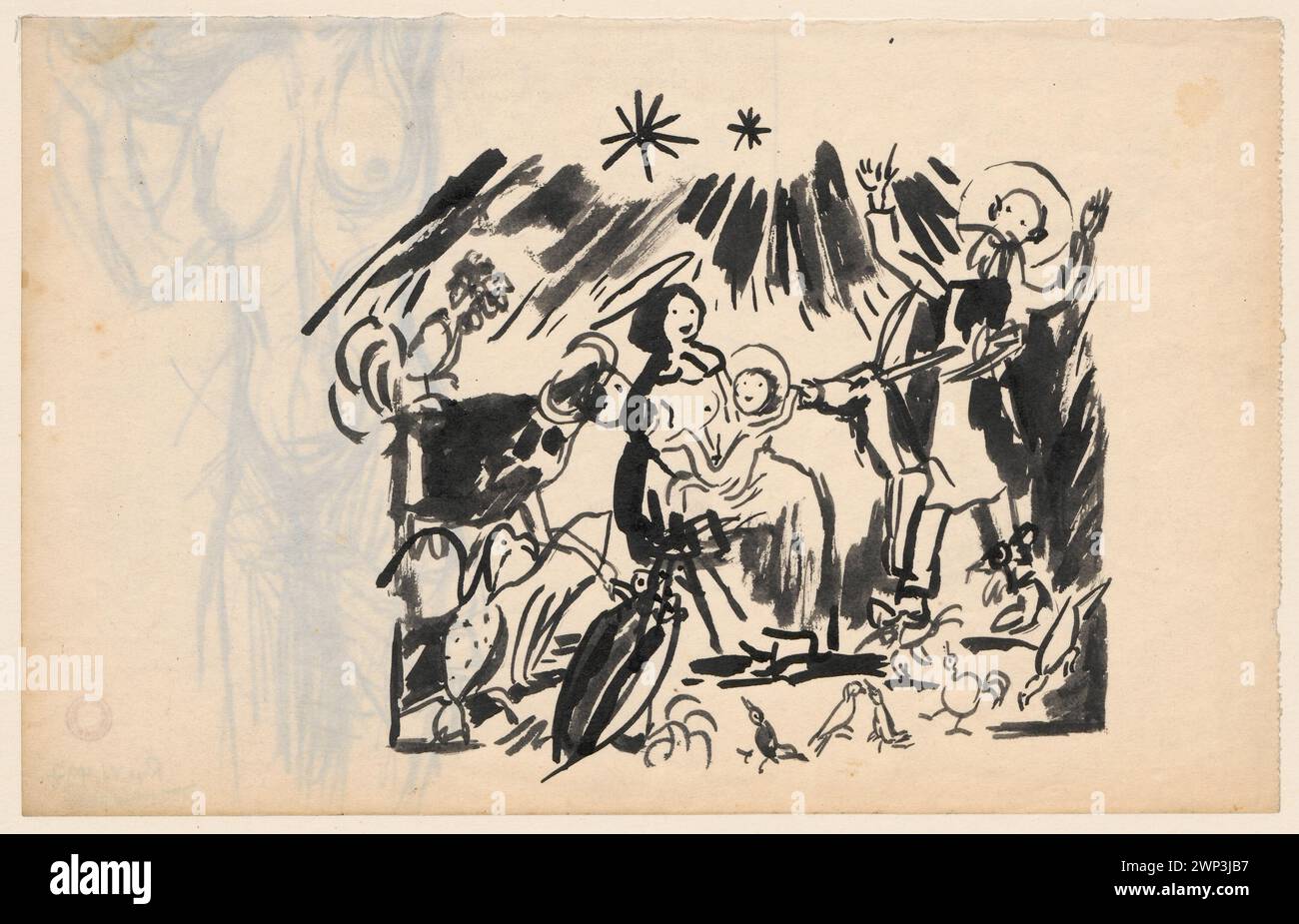 Progetto di illustrazioni per "Kantyczek" in "Pastore Kachy"; Makowski, Tadeusz (1882-1932); 1924 (1924-00-00-1924-00-00-00); Natale (iconogr.), Czyżewski, Tytus (1880-1945). Pastorali, atti, atti femminili, uccelli, acquisto (provenienza), animali, santa famiglia (iconogr.) Foto Stock