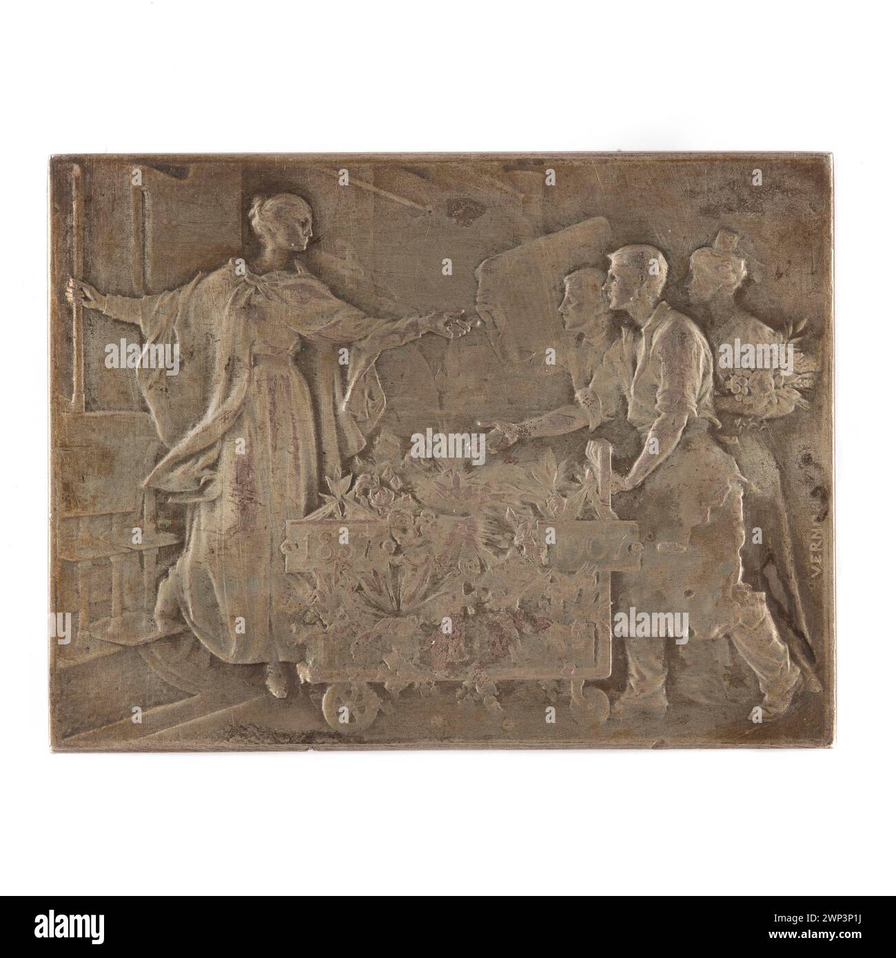 Frederic Vernon creò un'opera d'arte di plastica nel 1907 per il 50° anniversario della "coppia di ferro" a Lione, raffigurando una figura femminile, una squadra di cavalli ed elementi ferroviari in stile Secessione. Foto Stock