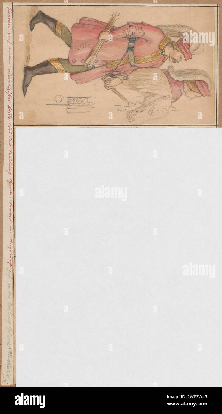 Questo schizzo di Hans Burgkmair, riprodotto da Lesser, mostra un guerriero ungherese che guida un cavallo, indossa abiti e armature da uomo, illustrando l'abbigliamento militare ungherese del XVI secolo. Foto Stock