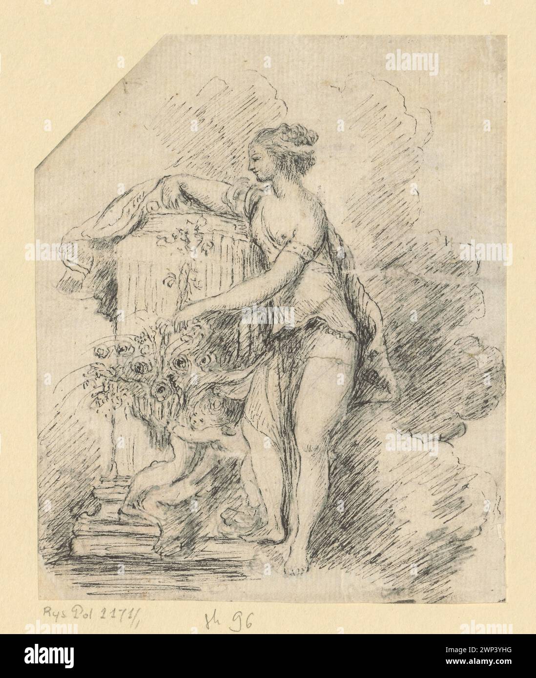 "Post Women with Putt Supported on a piedistallo" è una scultura di Izabela Czartoryska, creata tra il 1770 e il 1835, che riflette lo stile neoclassico prevalente in quel periodo. Foto Stock