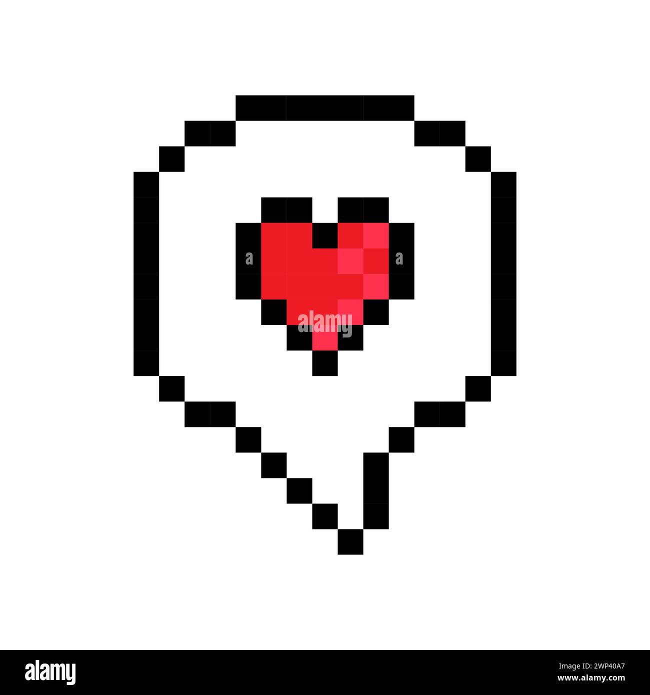 Banner con pixel Message Heart per la progettazione di giochi. Bolla del messaggio. Cuore rosso. Illustrazione vettoriale. immagine stock. EPS 10. Illustrazione Vettoriale