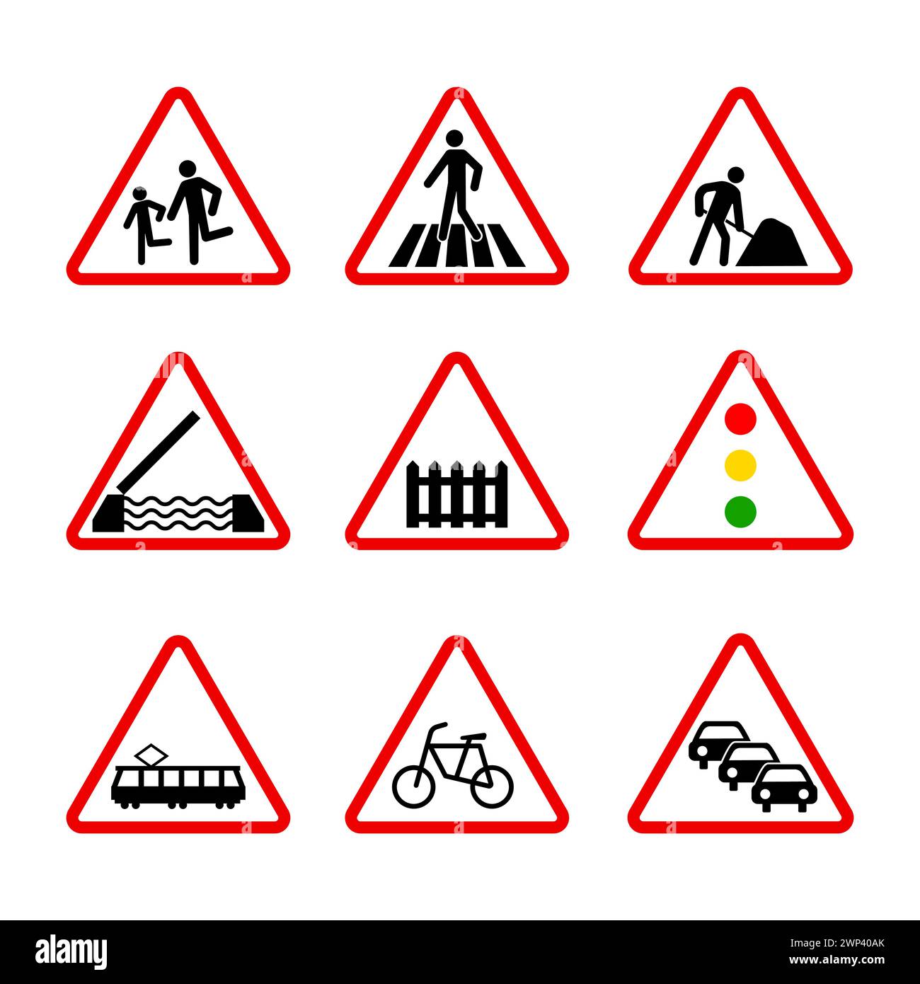 Segnali stradali prioritari. Segnali stradali obbligatori. Norme sulla circolazione stradale. Illustrazione vettoriale. immagine stock. EPS 10. Illustrazione Vettoriale