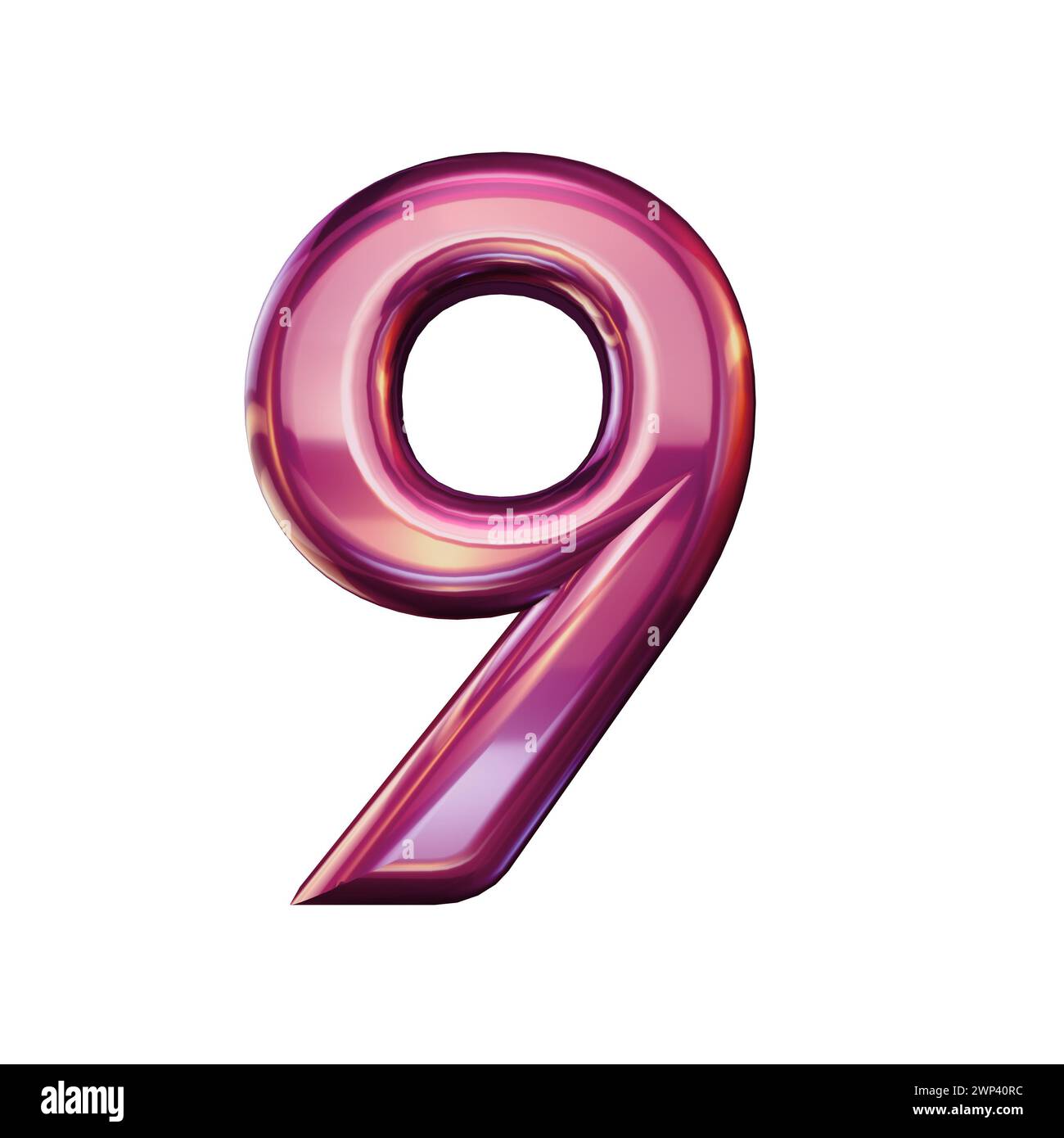 set di numeri 3d in metallo rosa, numero nove, rendering 3d. Foto Stock
