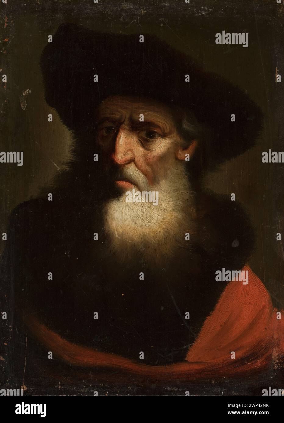 Ritratto tedesco della fine del XVIII secolo di un uomo anziano che indossa un cappello di pelliccia, mostrando realistiche caratteristiche facciali e sfondo neutro. Foto Stock