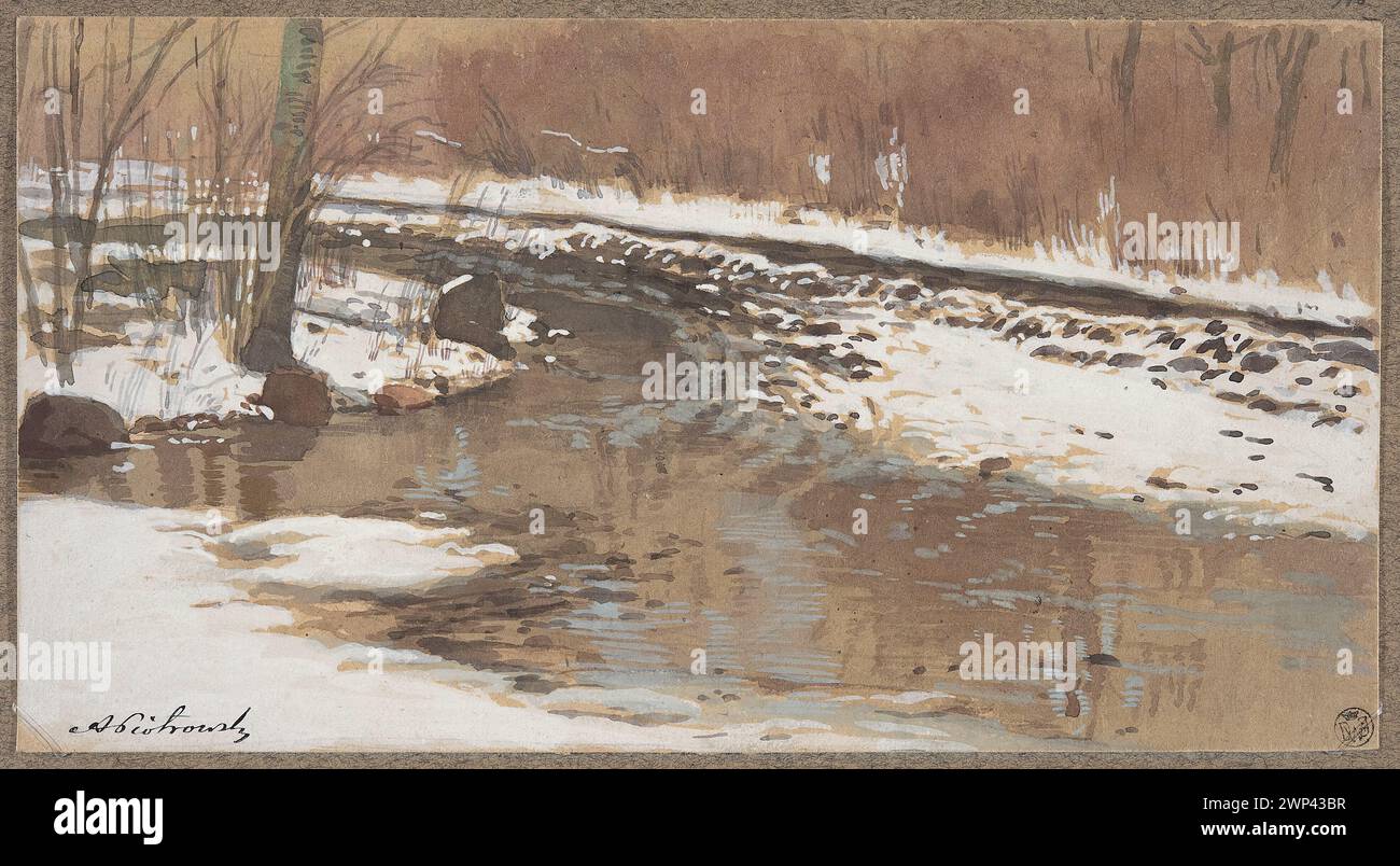 Pittura paesaggistica del Tamigi dal fiume di Antoni Piotrowski dopo il 1875, raffigurante paesaggi primaverili e invernali, conservati nella collezione Witke-Jeżewski. Foto Stock