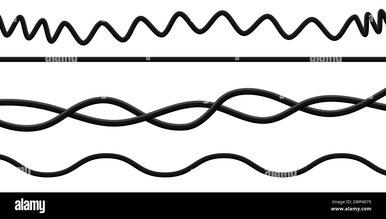 Fili neri. cavo piegato. Energia elettrica. Illustrazione vettoriale. Immagine stock. EPS 10. Illustrazione Vettoriale