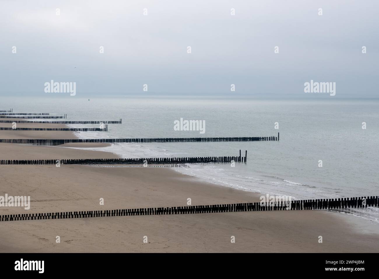 Le frange vuote si tuffano nel mare calmo in una giornata nuvolosa Foto Stock