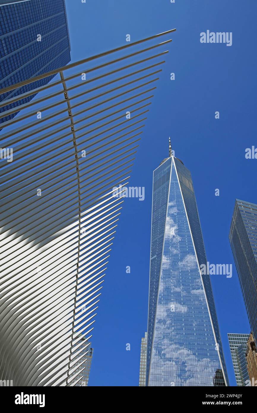 Ala dell'Oculus Building, della stazione del World Trade Center, del Transportation Hub, dei grattacieli del World Trade Center o della Freedom Tower, Ground Zero, Lower Foto Stock