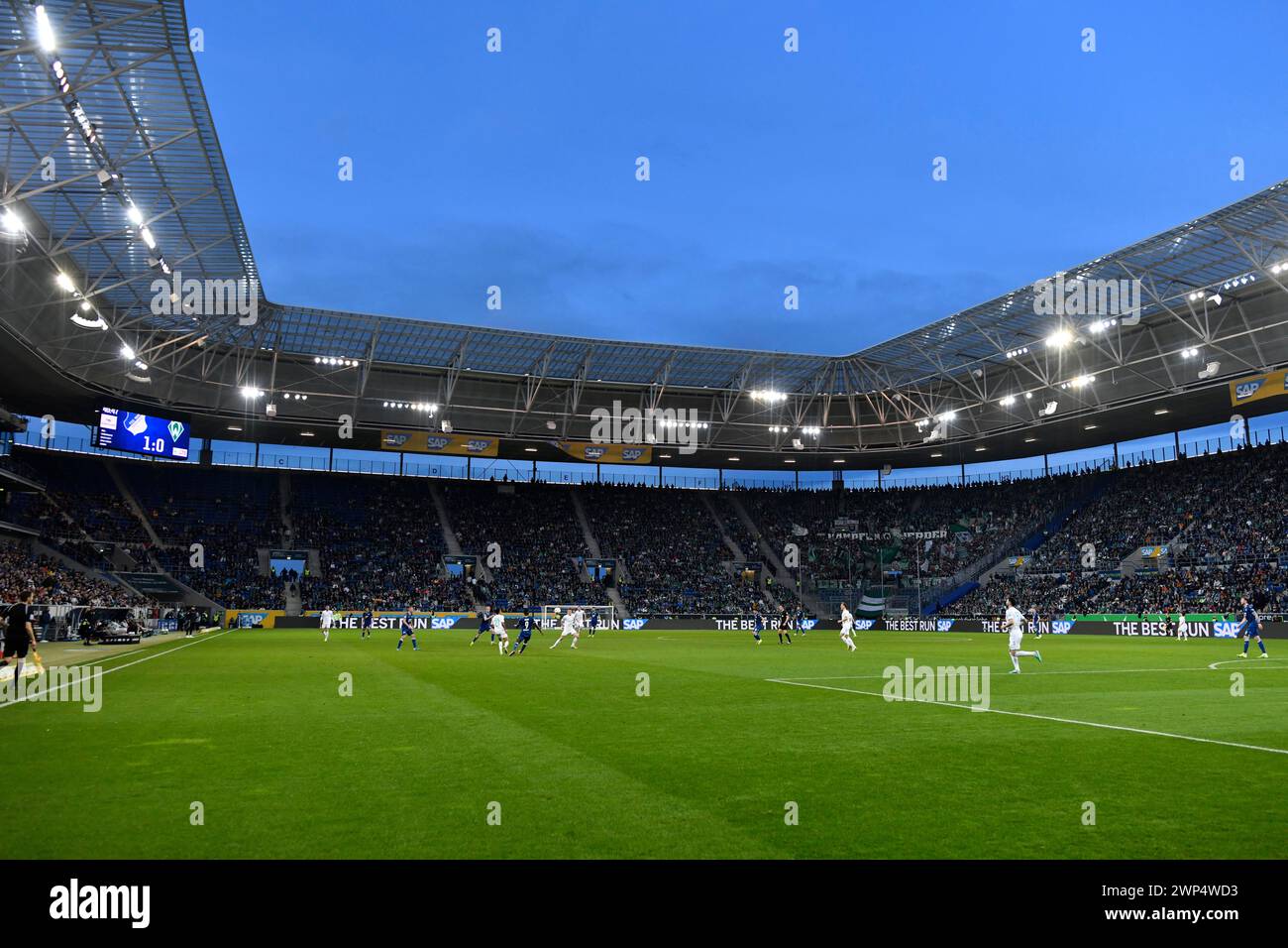 Overview, Indoor, Bundesliga Match TSG 1899 Hoffenheim vs Werder Brema SVW, Blue Hour, PreZero Arena, Sinsheim, Baden-Wuerttemberg, Germania Foto Stock